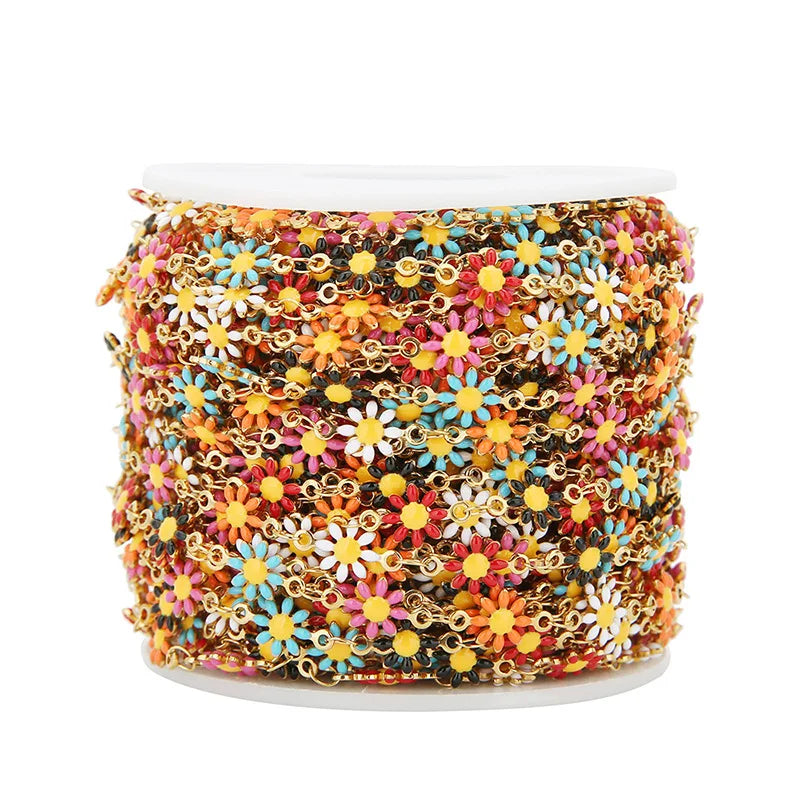 A1186 Colorful Stainless Steel Daisy Chain 18k Gold Plated Enamel Chain Jewelry Accessory Wholesale