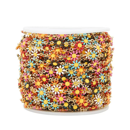 A1186 Colorful Stainless Steel Daisy Chain 18k Gold Plated Enamel Chain Jewelry Accessory Wholesale