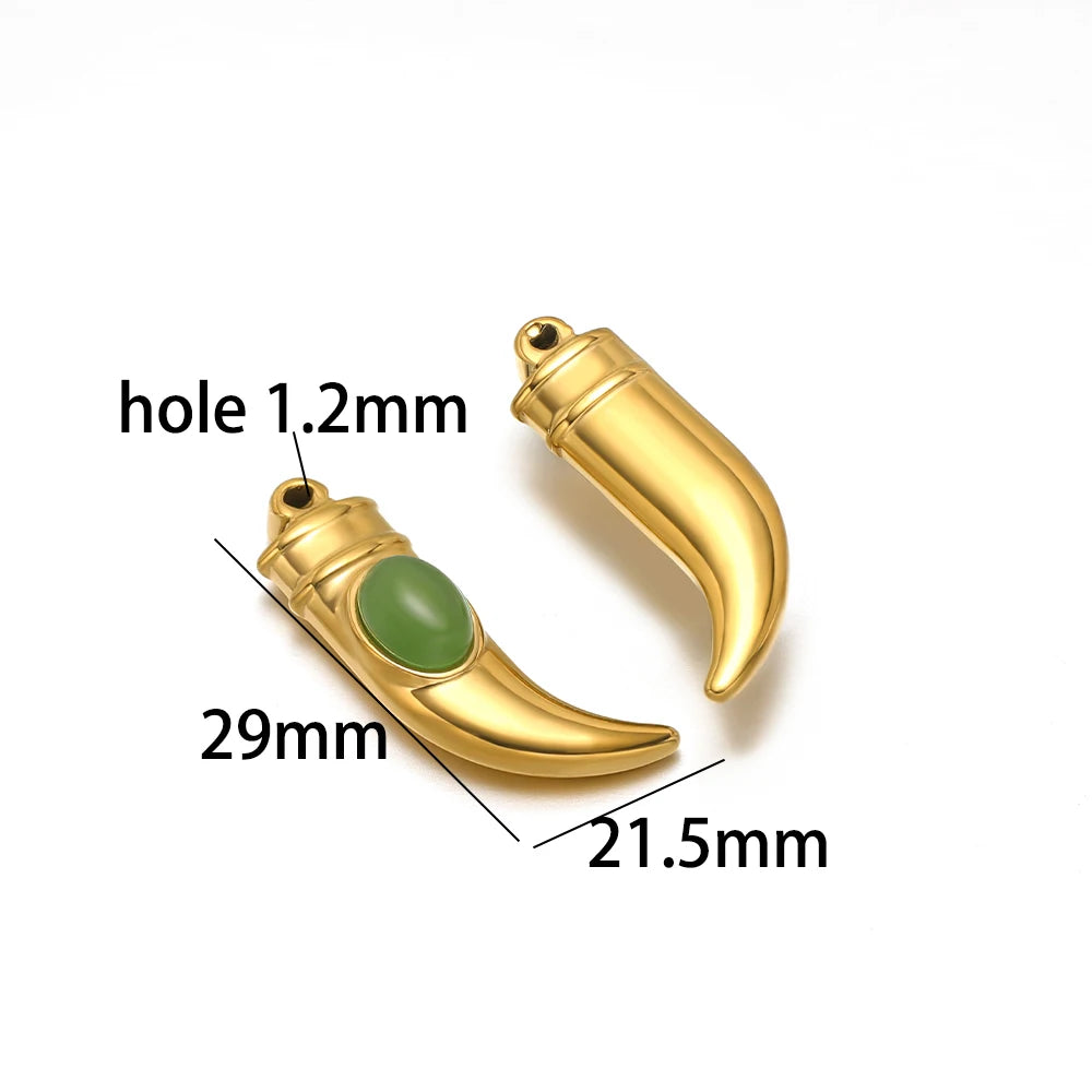Creative DIY Gemstone Pendant 18k Gold Plated Stainless Steel Wolf Teeth Horn Charm Pendant for Jewelry Making Accessories