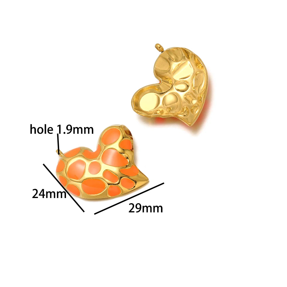 Bohemian Style 18k Gold Plated Stainless Steel Colorful Enamel Heart Charm Pendant for DIY Necklace Jewelry Making