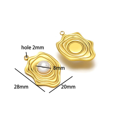 Hot Sale Fashion 18k Gold Plated Stainless Steel Pearl Flower Irregular Shape Charm Pendant for DIY Necklace Jewelry Making