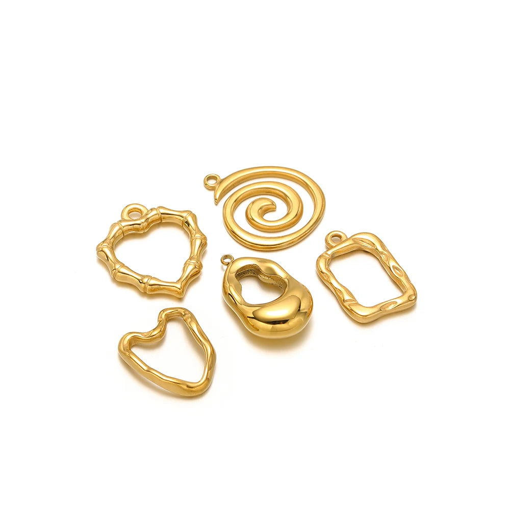 Hot Sale Fashion 18k Gold Plated Stainless Steel Creative Spiral Vortex Heart Square Handbag Charm Pendant for Jewelry Making