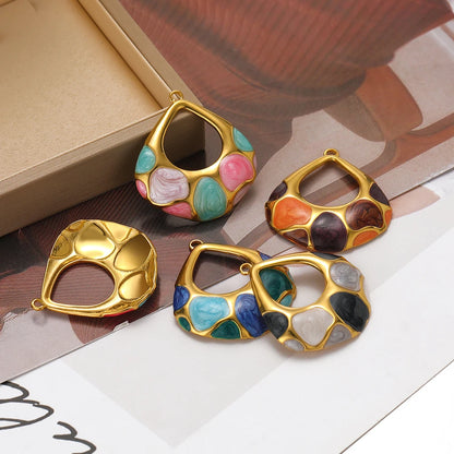 Elegant Design Gold Plated Stainless Steel Oil Painting Hollow Water Droplet Charm Pendant for Jewelry Necklace Earrings Making