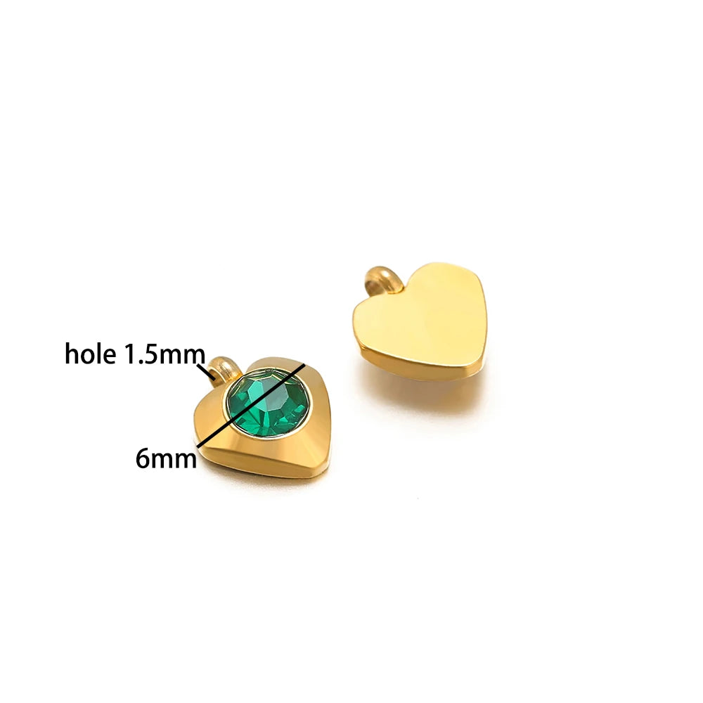 Fashion Heart Charm Stainless Steel 18K Gold Plated 20pcs/bag 6mm Heart Zircon Charm Pendant for Jewelry Necklace Making