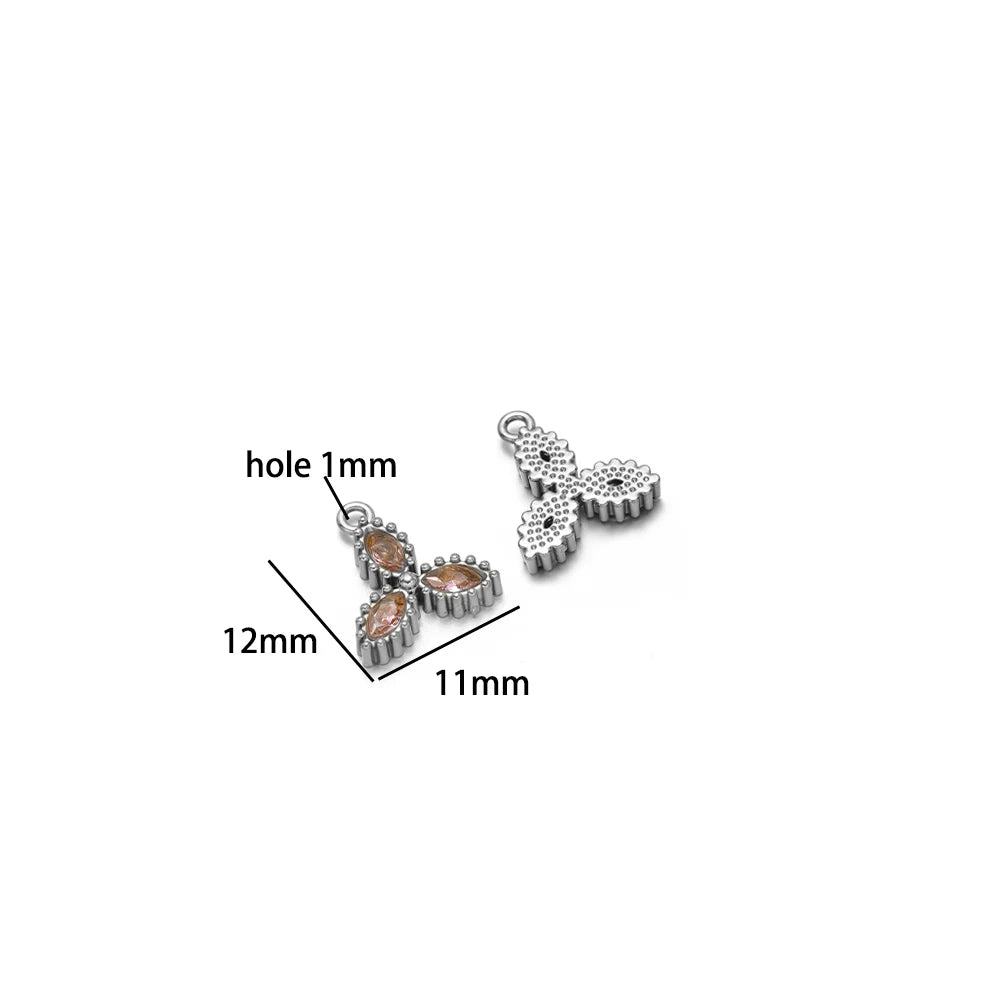 18k Gold Plated Stainless Steel Four Leaf Clover Triangular Droplet Oval Heart Zircon Charm Pendant for DIY Jewelry Making