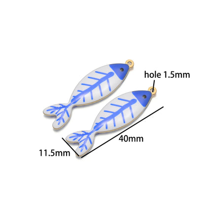 Handmade 18k Gold Plated Stainless Steel Enamel Cute Beach Fishbone Charm Pendant for Jewelry Necklace Making Accessories