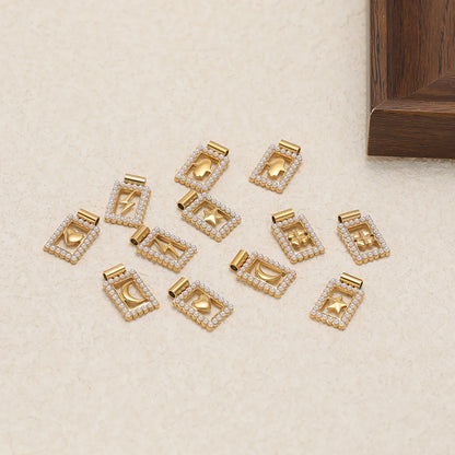 18k Gold Plated Stainless Steel Hollow Rectangular Pearl Four-leaf Clover Star Moon Charm Pendant for Necklace Jewelry Making