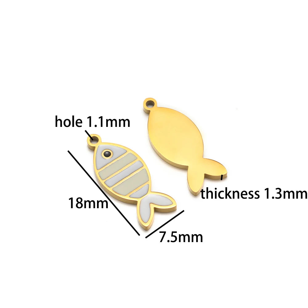 TIK TOK Hotsale 18k Gold Plated Stainless Steel Enamel Flower Fish Bowknot Heart Dragonfly Charm Pendant for DIY Jewelry Making
