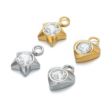 Waterproof 1 18k Gold Plated Stainless Steel Star Heart Zircon Charm Pendant for DIY Necklace Jewelry Making Accessories