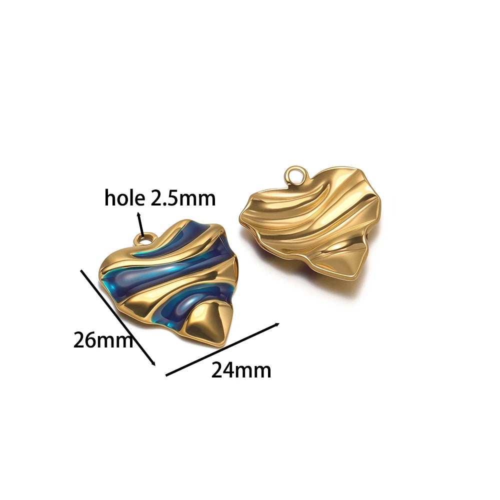 Vintage Exquisite Stainless Steel 18k Gold Plated 26*24mm Enamel Heart Charm Pendant for Diy Jewelry Making Wholesale