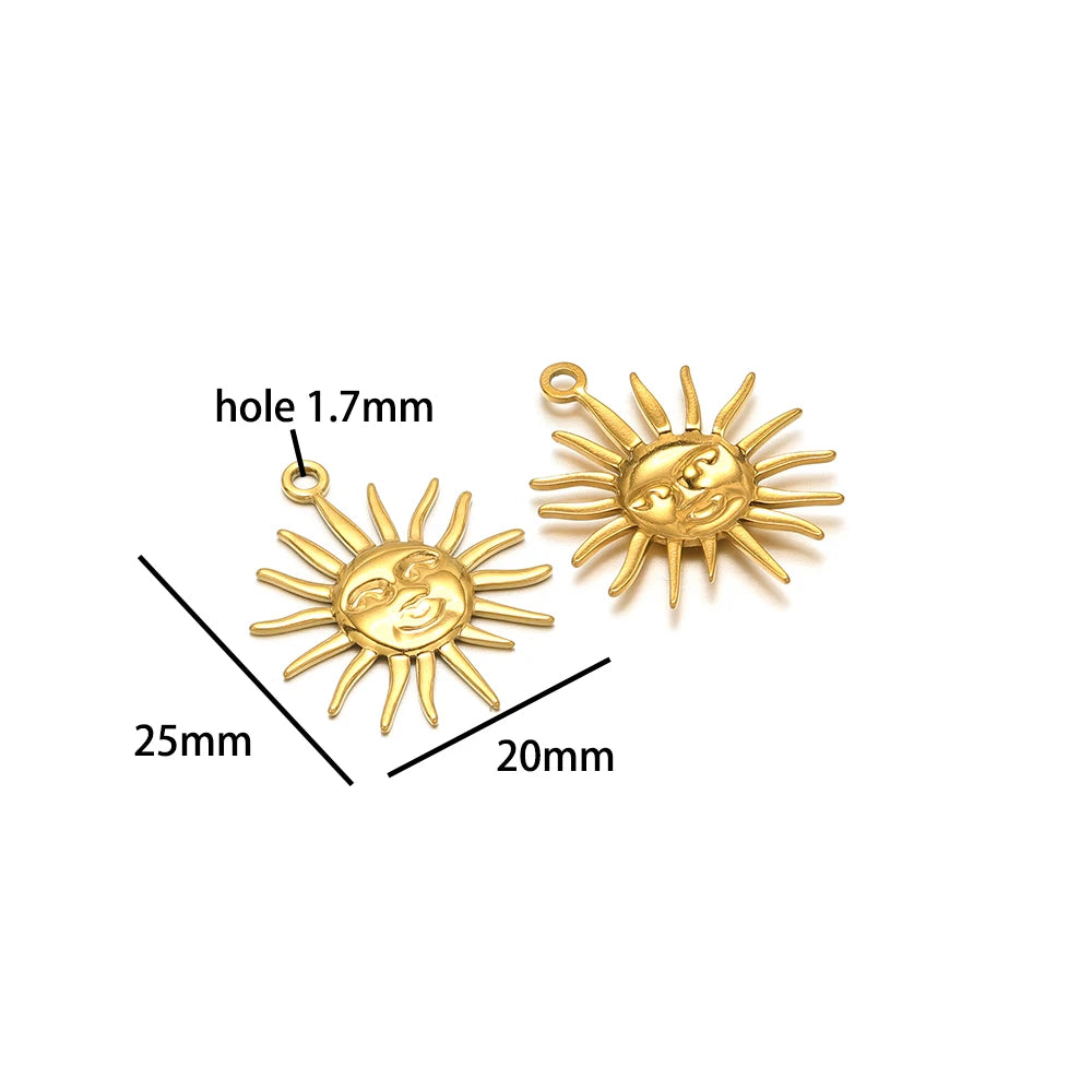 Vintage  DIY Charm 18k Gold Plated Stainless Steel Sun Starfish Flower Charm Pendant for Handmade Necklace Jewelry Making