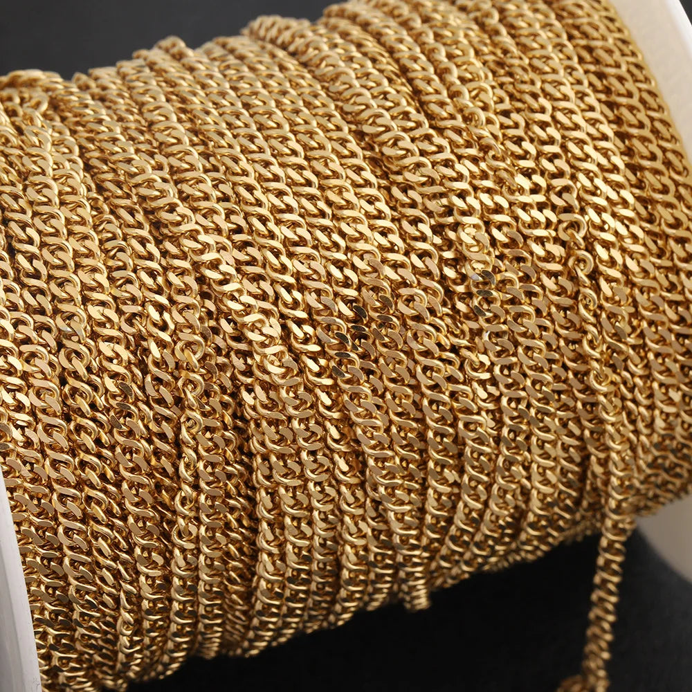 D551 Meticulous Slim Cuban Chain 18k Gold Plated Pvd Stainless Steel Necklace Rope Skinny Chain Chocker Men Hip Pop 3mm