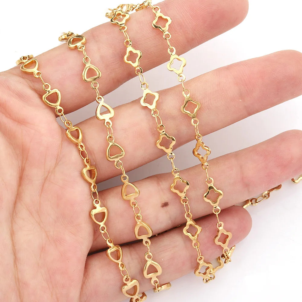 A1466 Non Tarnish Gold Stainless Steel Chain Clover Heart Chain Bulk Necklace Bracelet Jewelry Making Diy