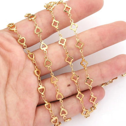 A1466 Non Tarnish Gold Stainless Steel Chain Clover Heart Chain Bulk Necklace Bracelet Jewelry Making Diy
