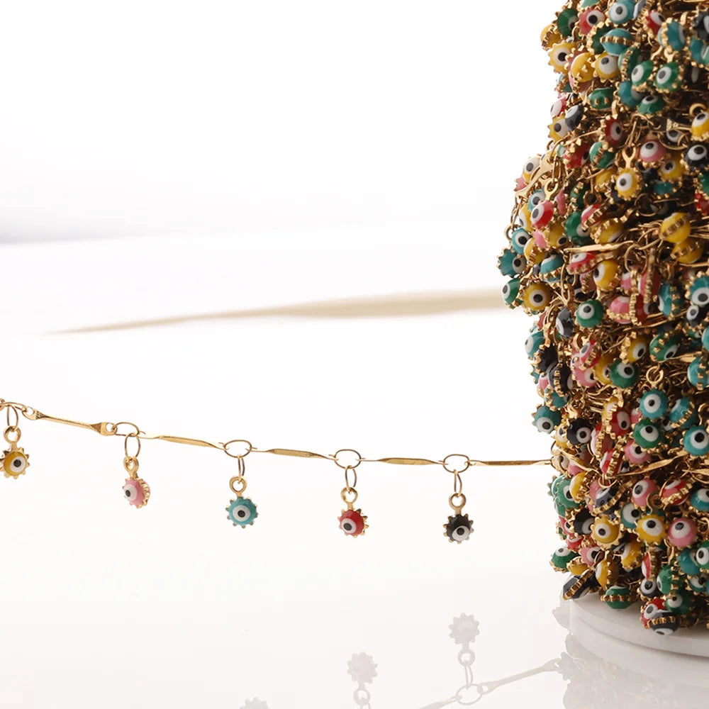 E223 Fashion Gold Enamel Plated Chain Waterproof Stainless Steel Lucky Eye Charm Chains for Jewelry Custom Diy