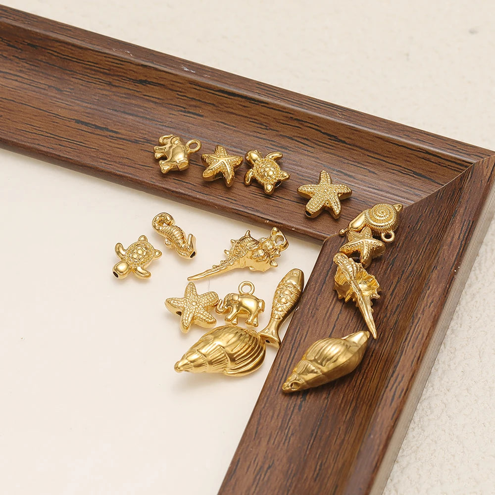 Wholesale 18k Gold Plated Stainless Steel Snail Turtle Starfish Eephant Charm Pendant for DIY Necklace Jewelry Making