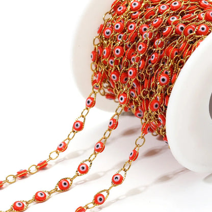 D167 Waterproof Vacuum Stainless Steel Roller Chain Lucky Eye Enamel Connector Chains Luxury for Necklace Bracelet Men