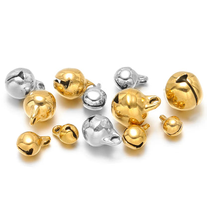 20pcs/bag Stainless Steel 18k Gold Plated 5mm 6mm 8mm 10mm Small Bell Charm Pendant for Diy Jewelry Necklace Earring Making Bulk