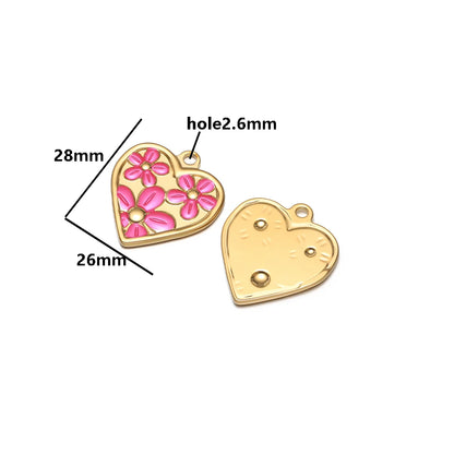 Vintage Fashion Stainless Steel 18k Gold Plated Drop Oil Heart Flower Charms Pendant for DIY Jewelry Necklace Making