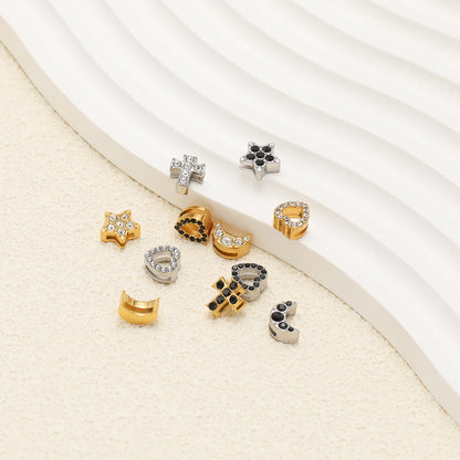 Non Tarnish Stainless Steel 18k Gold Plated Moon Star Cross Zircon Charm Pendant for Jewelry Necklace Making Accessories