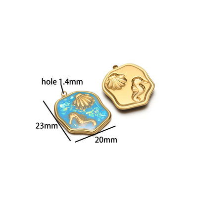 Exquisite Stainless Steel 18k Gold Plated Enamel Sea Turtle Sea Horse Charm Pendant for Jewelry Necklace Making
