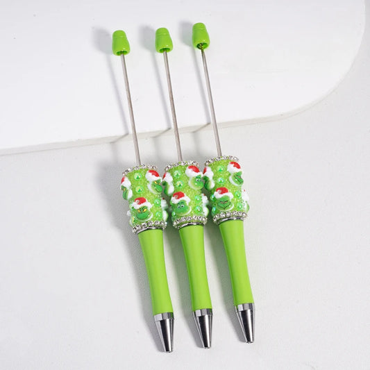 Bulk Christmas Green Master Character Plastic Beadable Pen Rhinestone  Ballpoint Pen for Gift School Office Writing Supplies