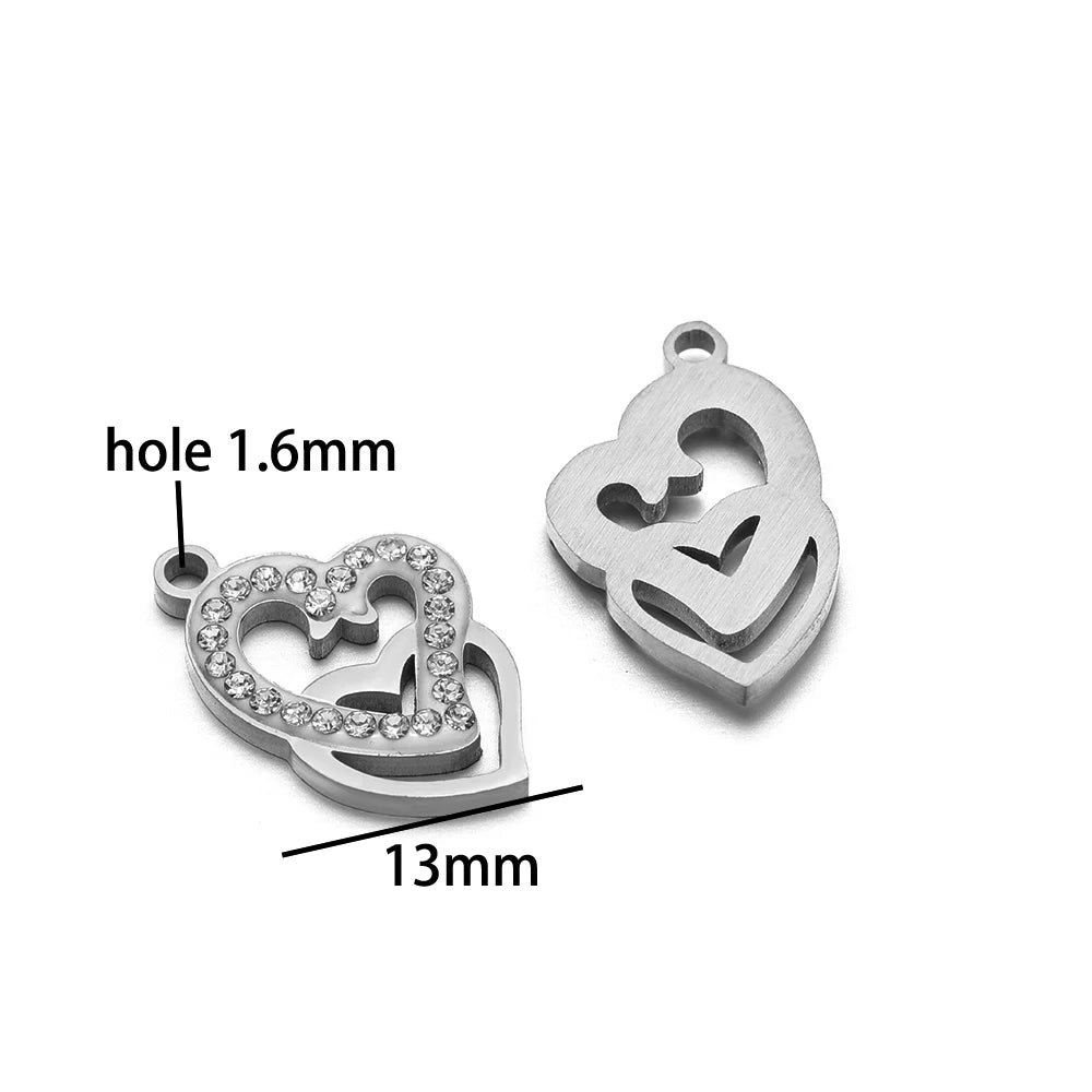 Handmade DIY Pendant 18k Gold Plated Stainless Steel Heart Star Zircon Charm Pendant for Women Jewelry Making Accessories