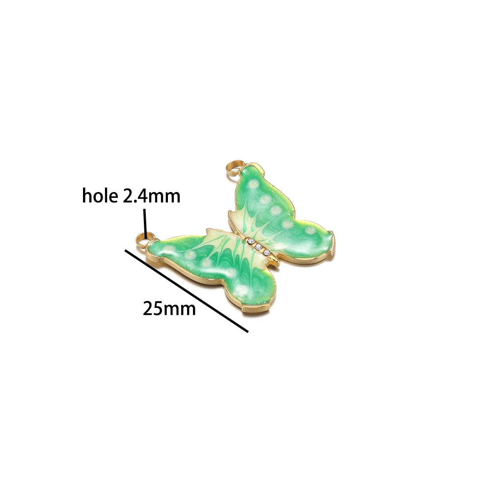 New Trendy Stainless Steel 18k Gold Plated Enamel Butterfly Leaves Flower Charm Pendants for Jewelry Necklace Making Accessories