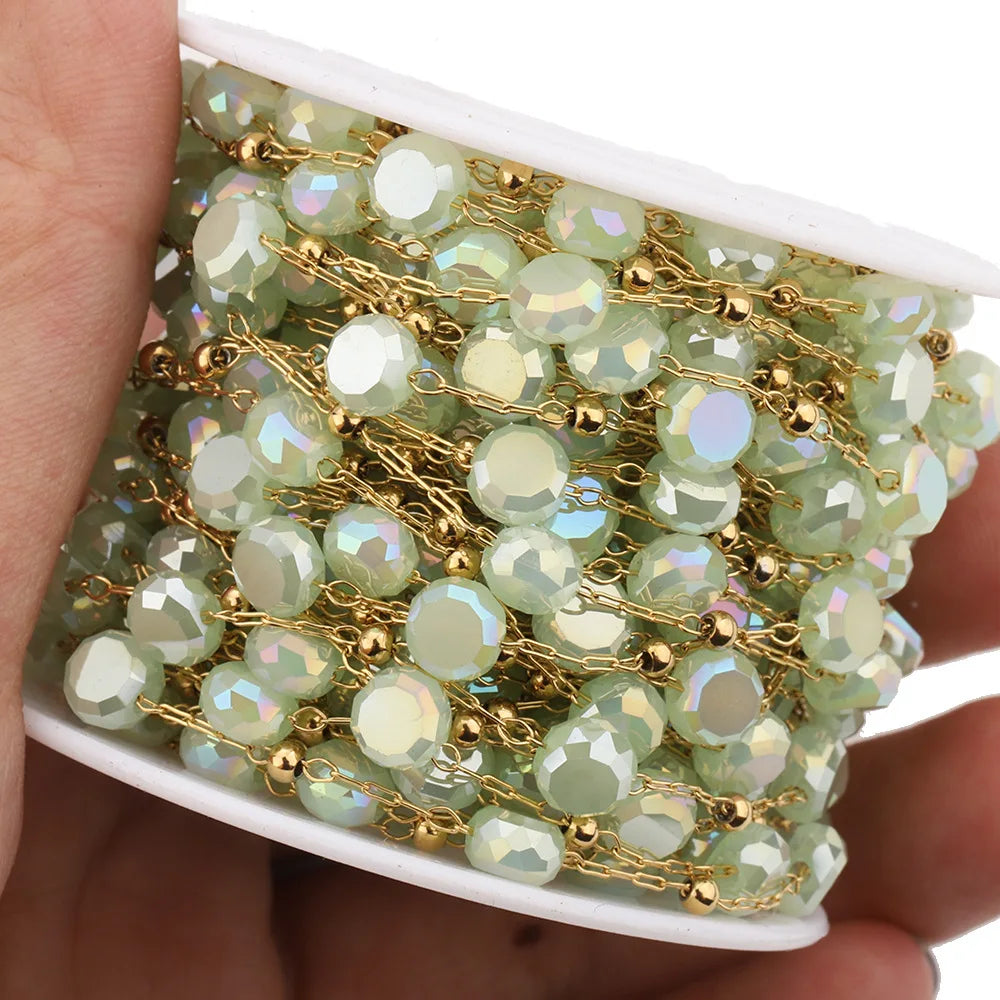 B3346 Ins 18k Gold Bulk Chain Crystal Round Beads Chain Ins Stainless Steel Chain for Diy
