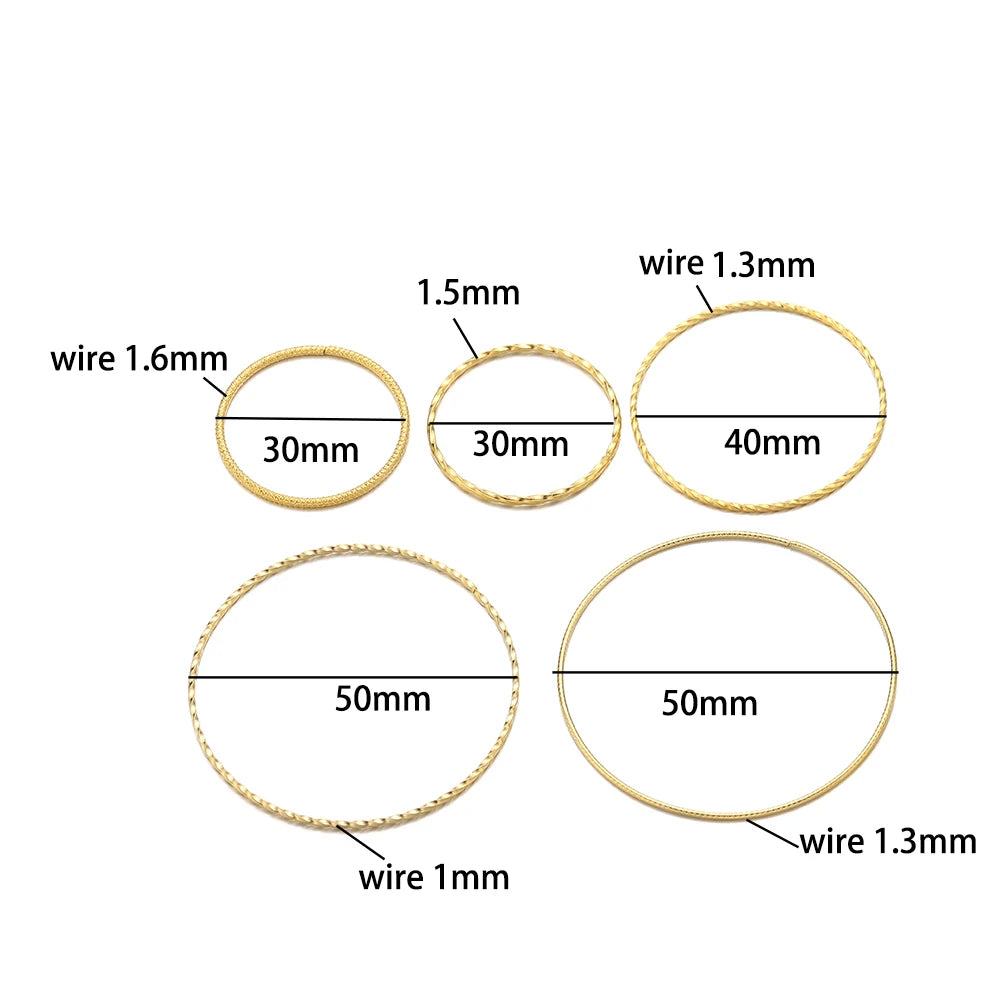 Hot Selling Stainless Steel Gold Plated Twisted Big Wire Circle Hooks for DIY Earring Jewelry Making Accessories