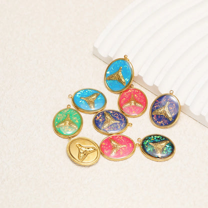 Fashion Stainless Steel 18k Gold Plated Enamel Fishtail Oval Charm Pendant for Diy Jewelry Making Wholesale Jewelry Supplies
