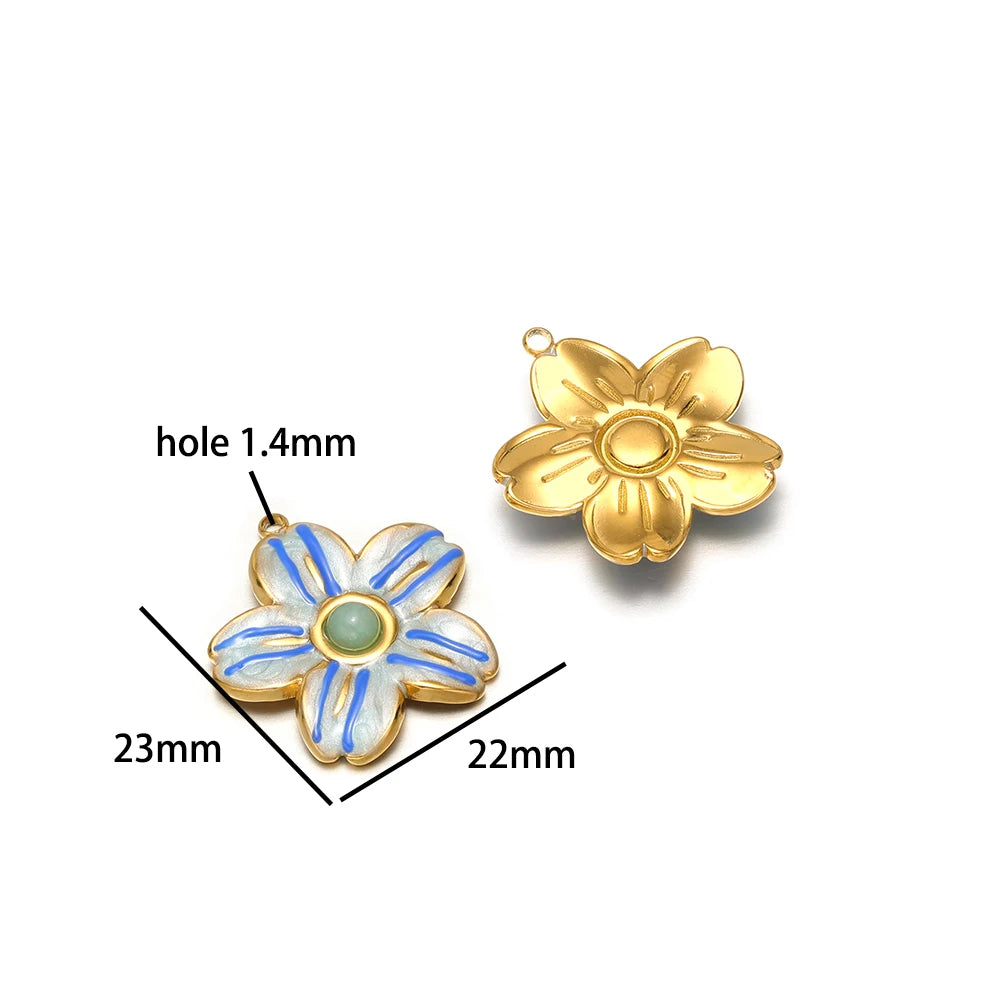 Exquisite Pendant 18k Gold Plated Stainless Steel Colorful Enamel Flower Charm Pendant for Necklace Jewelry Making Accessories