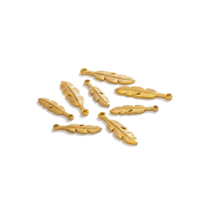 18K Real Gold Plated Stainless Steel Non Tarnish Charm Handmade Small Feather Pendant Charms for Necklace Making