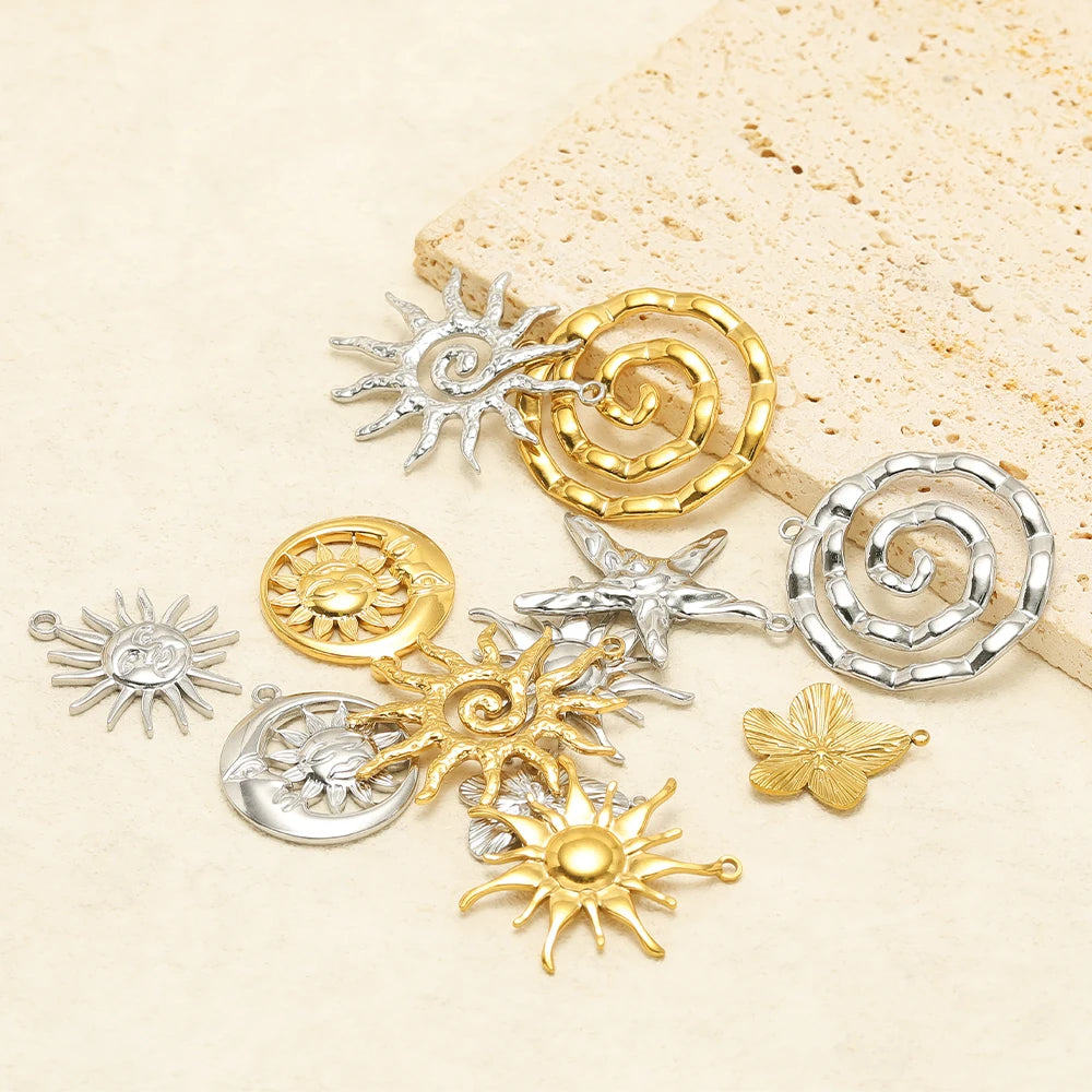 Vintage  DIY Charm 18k Gold Plated Stainless Steel Sun Starfish Flower Charm Pendant for Handmade Necklace Jewelry Making