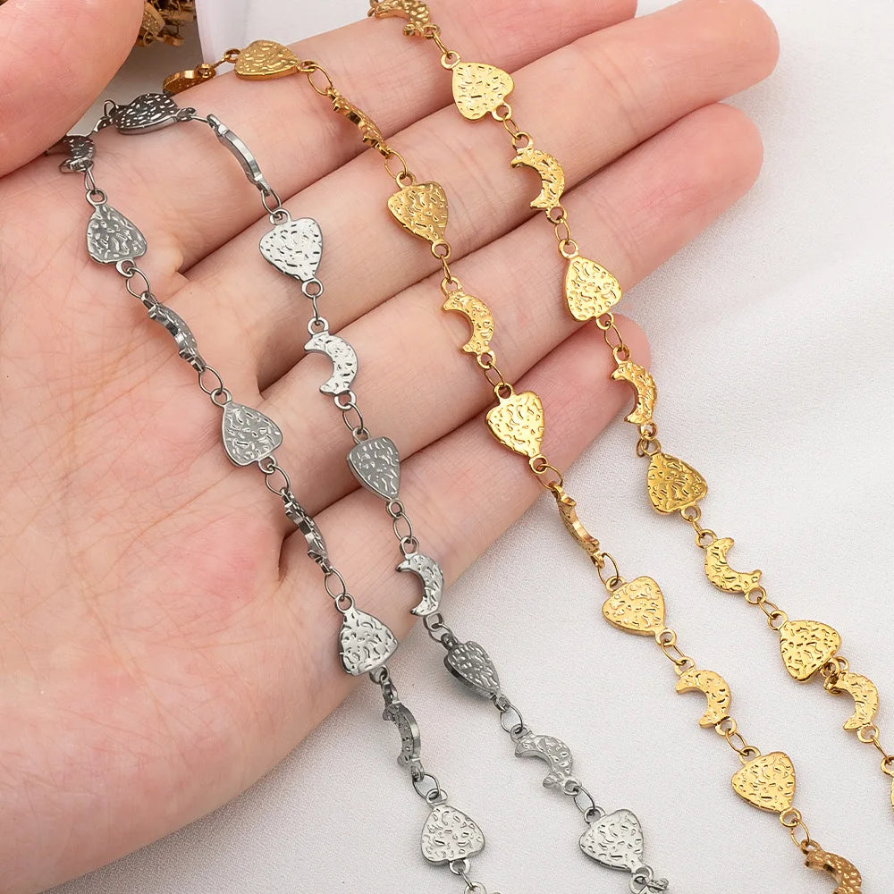 D867 New Hypoallergenic Heart Moon Mixed Connectors Jewelry Chain Stainless Steel Waterproof Embossed Men Women Chains