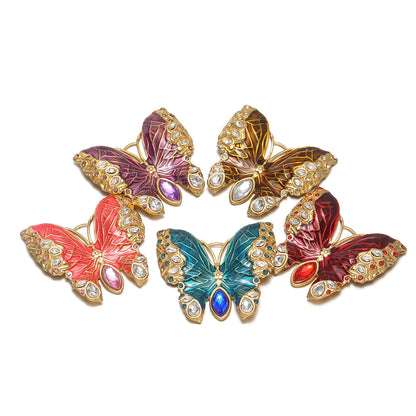 Retro Exquisite 18k Gold Plated Stainless Steel Enamel Butterfly Zircon Charm Pendant for DIY Necklace Jewelry Making