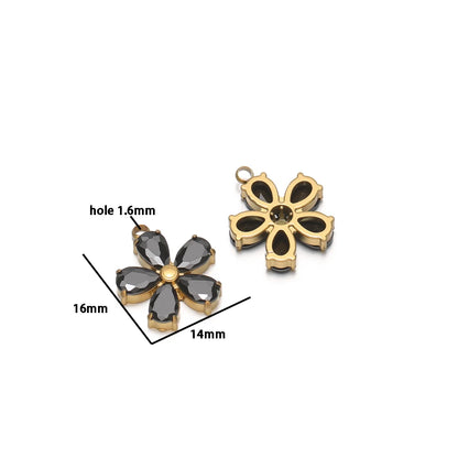 New Arrival Stainless Steel 18k Gold Plated Zircon Four Leaf Clover Flower Charm Pendant for Diy Jewelry Making Wholesale
