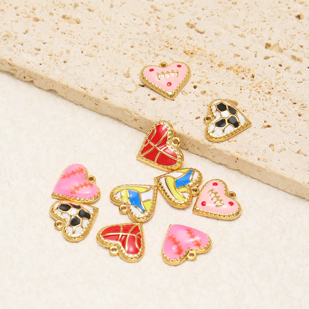 Vintage Romantic 18k Gold Plated Stainless Steel Enamel Heart Charm Pendant for DIY Handmade Necklace Earrings Jewelry Making