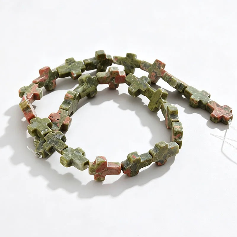 Natural Stone Christian Cross Beads Colorful Stones Loose Beads Strand for DIY Jewelry Making Bracelets Necklaces 12x16x5mm