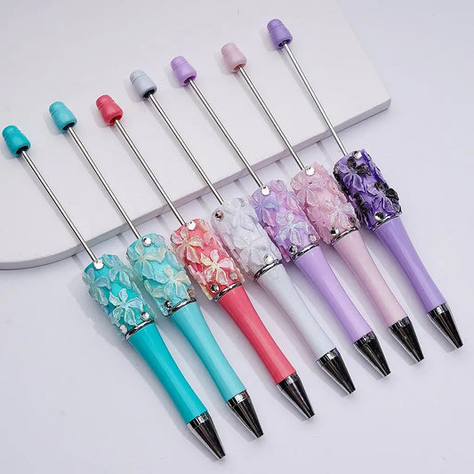 Double Color Glitter Flowers Clear Rhinestones Ballpoint Pen Wedding Party Favor Gift