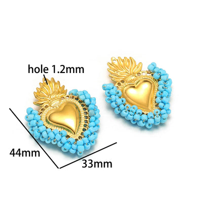 Bead Heart Pendants 18k Gold Plated Stainless Steel Heart Charm Pendant for DIY Necklace Jewelry Making Jewelry Findings