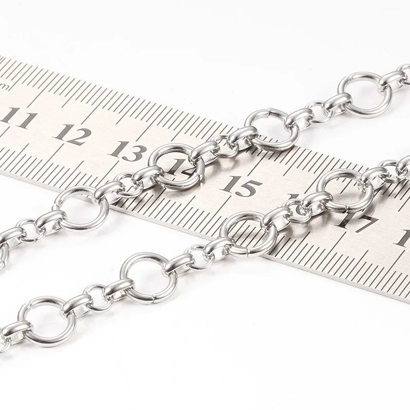 A1625 Unique Round Circle Link Chain Fashion Stainless Steel Bulk Roll Jewelry Chain for Necklace Jewelry Diy