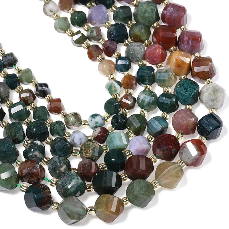 Faceted Helix Twisted 6mm 8mm 10mm Jade Agate Gemstone Beads, Cut Stone Obsidian Rose Quartz Bead for DIY Jewelry Making 18CM