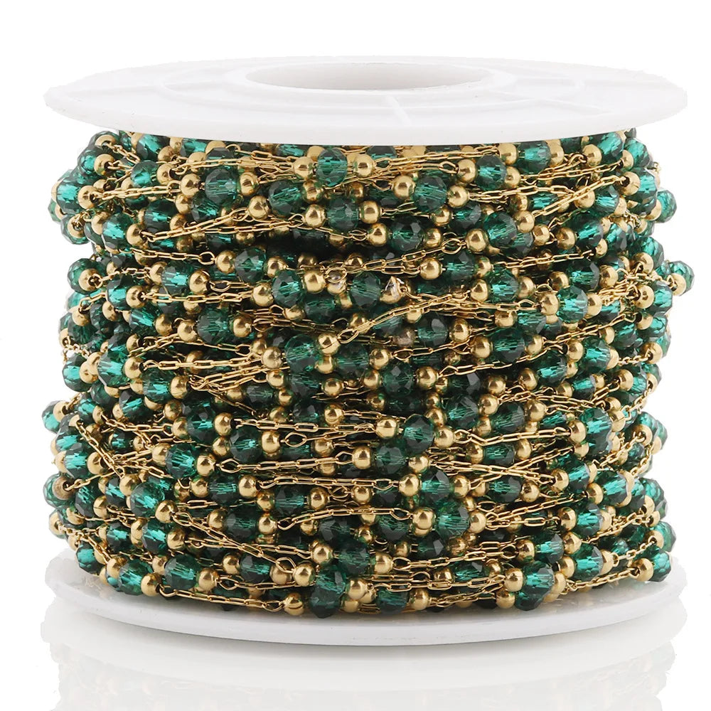 D149 Flat Rectangular Link Chain Colorful Crystal Beaded Chain for DIY Bracelet Necklace Jewelry Making