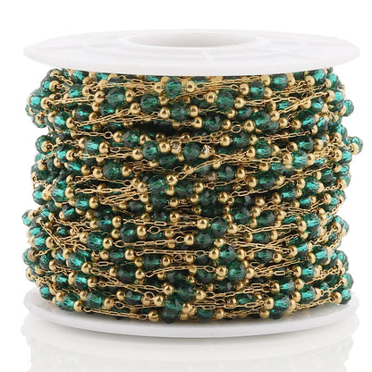D149 Flat Rectangular Link Chain Colorful Crystal Beaded Chain for DIY Bracelet Necklace Jewelry Making