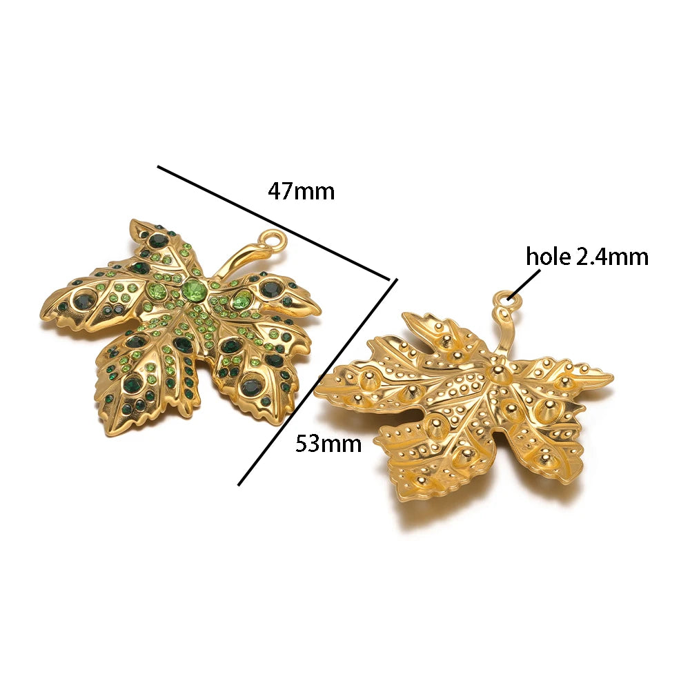 New Luxury Pendant Stainless Steel Gold Plated Maple Leaves Zircon Charm Pendant for Jewelry Making Accessories