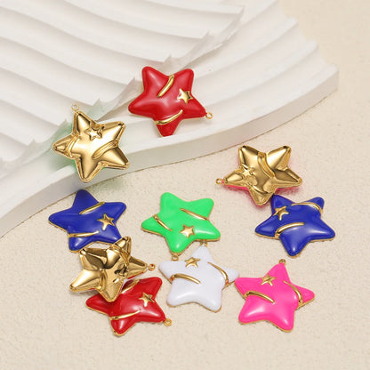 5pcs/bag Stainless Steel 18k Gold Plated Colorful Enamel Five-pointed Star Charm Pendant for DIY Jewelry Necklace Earring Making