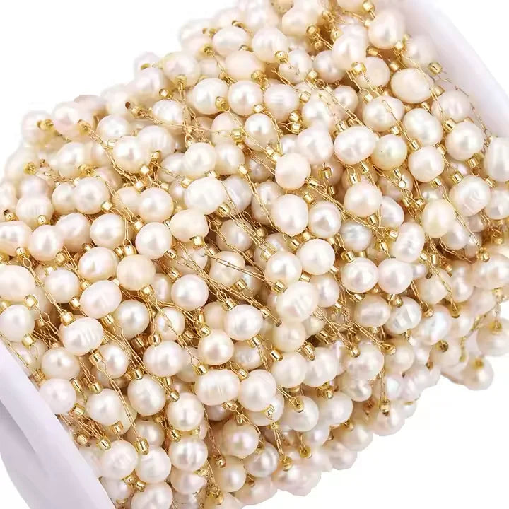 High Quality Fresh Water Pearl Beads Chain Stainless Steel Chain Necklace Gold Plated Chain Accessory Making