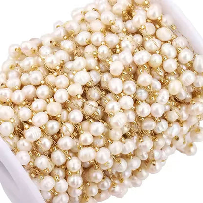 High Quality Fresh Water Pearl Beads Chain Stainless Steel Chain Necklace Gold Plated Chain Accessory Making