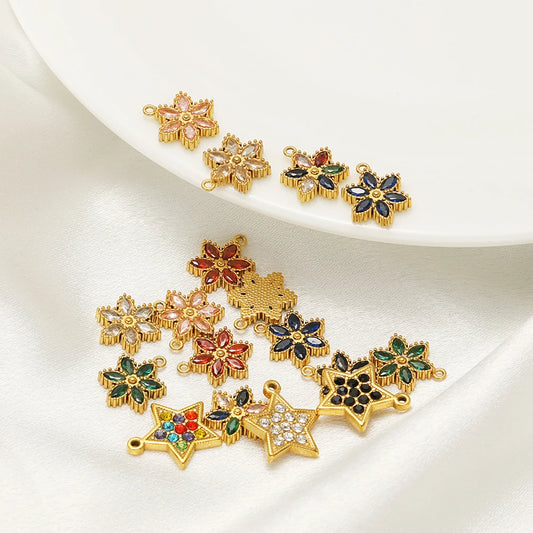 Hot Selling Pendant 18k Gold Plated Stainless Steel Zircon Flower Star Charm Pendant for DIY Necklace Jewelry Making